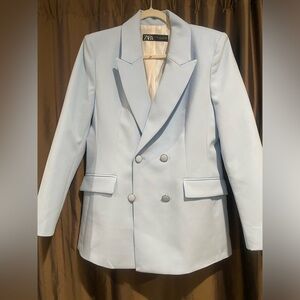 Zara Women's Sky Blue Double-Breasted Blazer/ Size Large